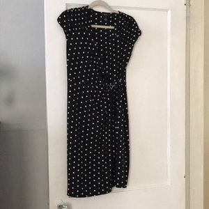 Alfani black polka dots faux wrap short sleeved dress size S